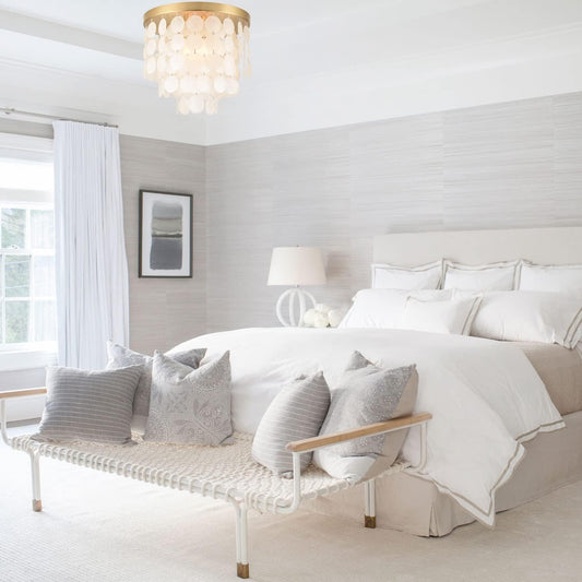 13.8" Capiz Shell Ceiling Light,Brushed Brass Finish, 3 Light Flush Mount Light for Bedroom, Hallway, Entryway ETL Listed, AL2608-S3