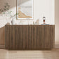 64" Sideboard Buffet Cabinet with Storage, Modern Fluted Accent Credenza with Adjustable Shelves, Wood Media Console Coffee Bar Table for Living Room Kitchen Dining Room, 31.5" H, Walnut