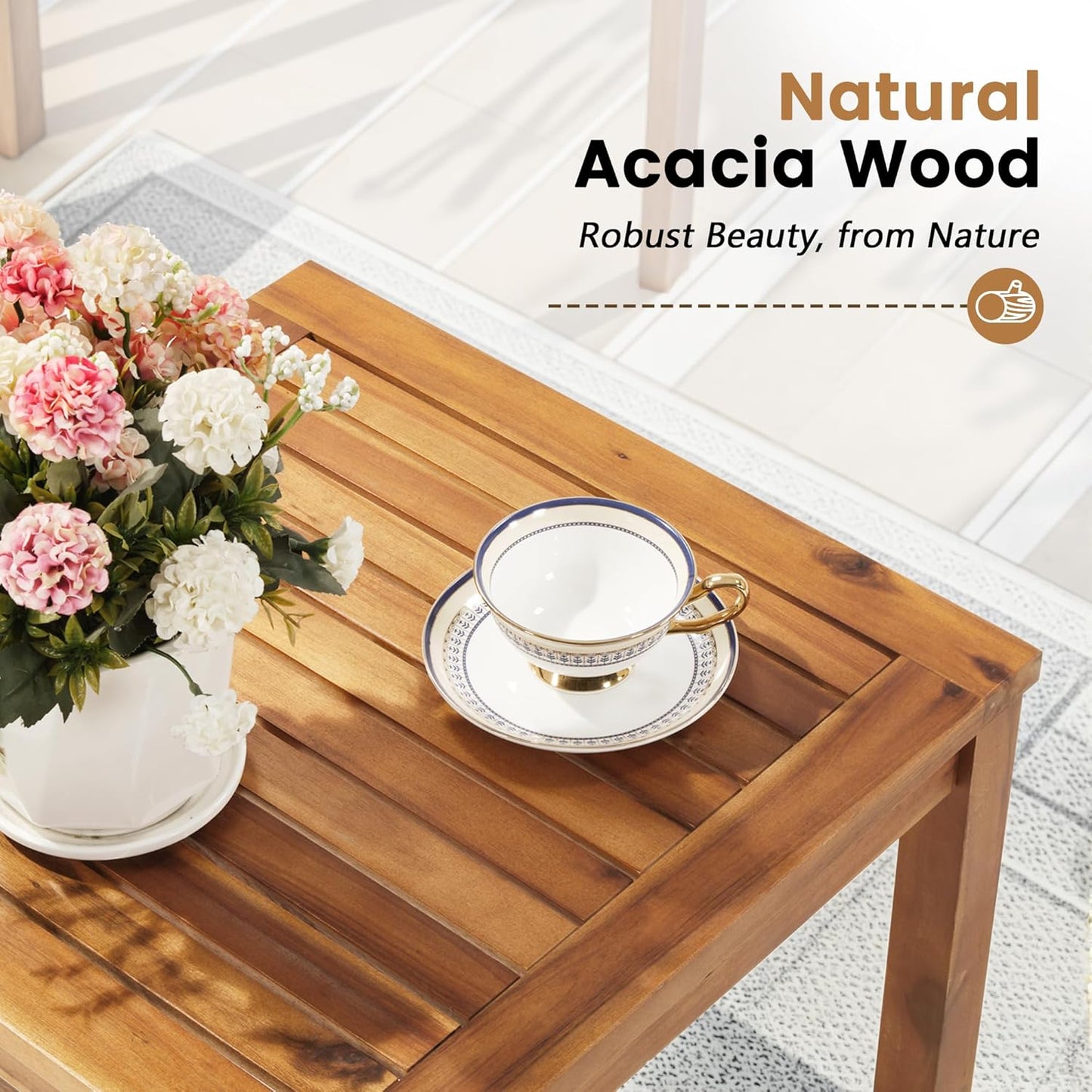 Patio Chairs 3 Piece Acacia Wood Patio Furniture with Coffee Table & Cushions Outdoor Conversation Set Balcony Chairs for Porch, Deck, Backyard