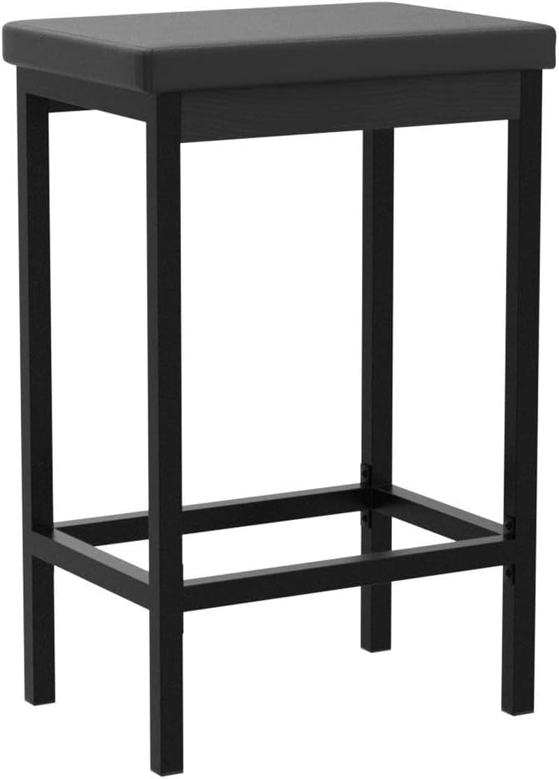 Bar Stools, Set of 2 Bar Chairs, 24.8-Inch Height Stools, Breakfast Bar Stools, Kitchen Stools, 2" Thick Upholstery, for Kitchen, Dining Room, Cafe, Bar Counter, Black BB21BY01