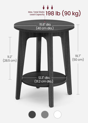 MAEZO Collection 2-Tier Round Side Table with Tapered Legs and Curved Transitions, Perfect for Small Spaces, Living Room, and Bedroom, Charcoal Gray ULET283T22