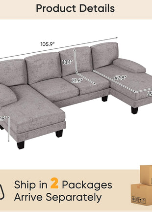 Modern Cloud U-Shaped Sectional Sofa – Ideal for Compact Living Spaces