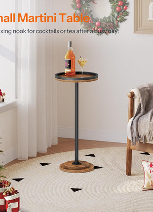 Small Round Side Table - Versatile Pedestal Accent for Compact Living Spaces in Rustic Brown Finish