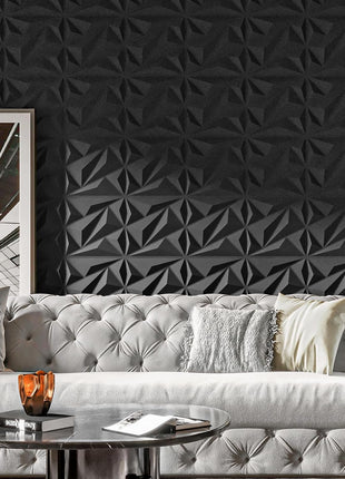 Art3D 33-Pack 3D Diamond Textured PVC Wall Panels for Interior Decoration - Black, 12" x 12", Covers 32 sq. ft., Perfect for Living Rooms, Lobbies, Bedrooms, Hotels, and Offices