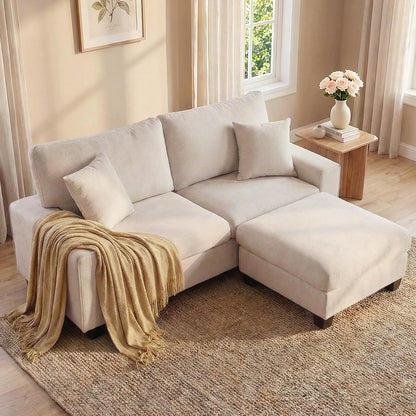 L-Shaped Sectional Sofa with Storage Ottoman, Modern Chenille Recliner Loveseat, Removable Couch Covers, Pocket Spring Cushions, Solid Wood Frame, Easy to Install (71.25Inch, Beige)