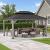 12 X 16 Ft. Wood Gazebo, Outdoor Patio Cedar Framed Steel Hardtop Gazebo with 2-Tier Metal Roof, Suitable for Patios, Lawn and Backyard, Matte Black Roof + Gray Wood Frame