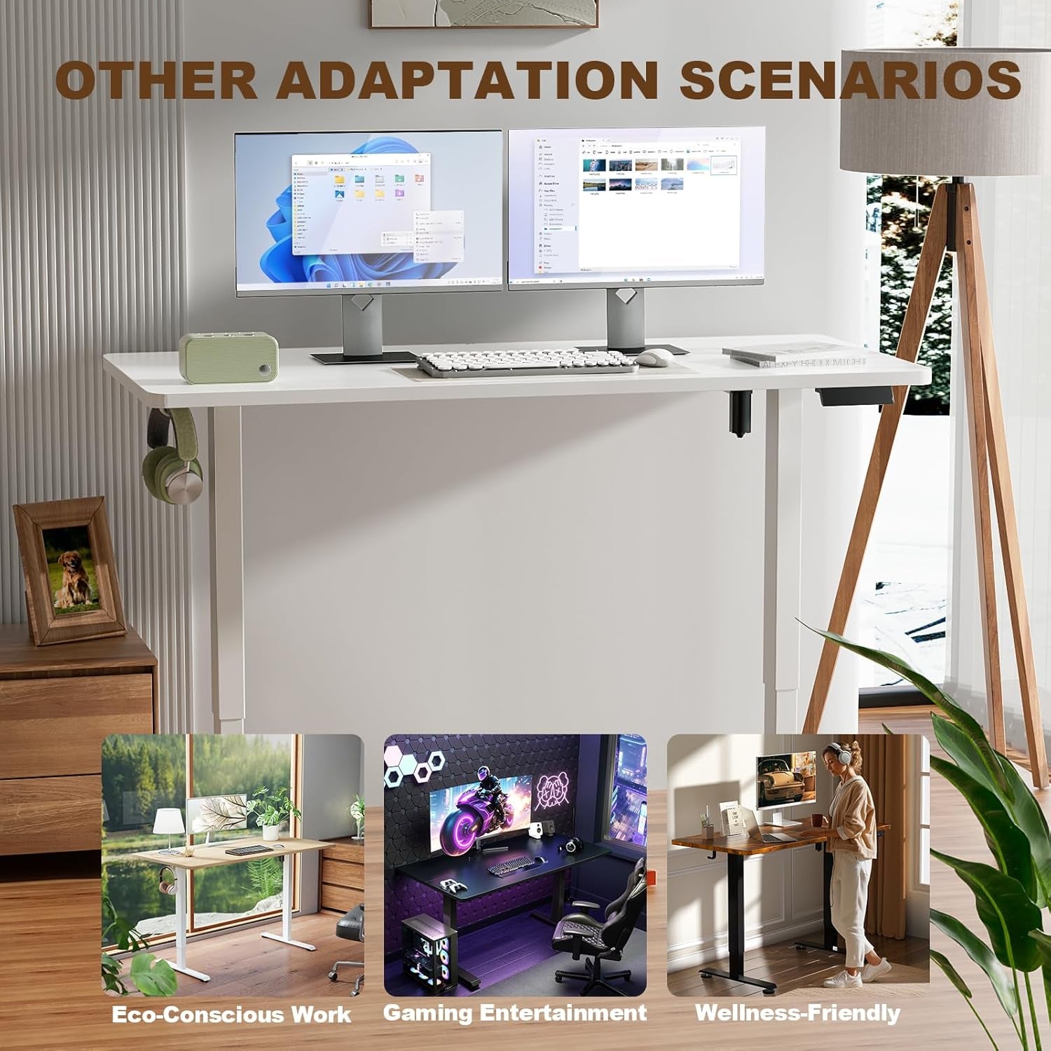 55 Inch Large Electric Standing Desk,Sit to Stand Up, Heights Adjustable, Work Home Office Computer Table for Study, Walking Pad, Writing, and Games, Wooden Desktop Desks, White