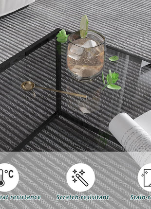 Contemporary Square Glass Coffee Table for Living Room - Tempered Glass Surface with Durable Metal Frame, Perfect for Compact Spaces, Easy Assembly, 26.4 x 26.4 x 15.7 Inches, Gray and Black