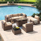 8 Piece Patio Furniture Set with 44” Fire Pit Table Wicker Rattan Outdoor Sectional Sofa Set with Coffee Table and Thickened Cushions, Beige (Waterproof Cover Included)