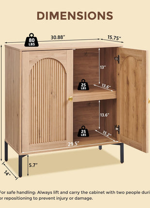 Contemporary Buffet Cabinet with Storage, 92.63" W Fluted Arched Sideboard with Adjustable Shelves, Wooden Modular Coffee Bar for Dining Room, Kitchen, Living Room, and Entryway, Natural Finish
