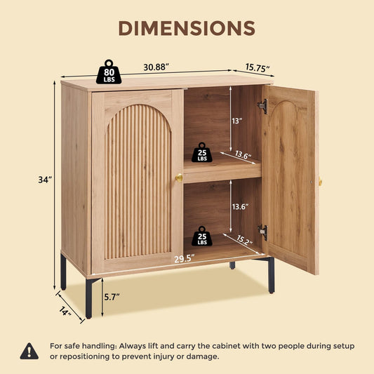 Modern Buffet Cabinet with Storage, 92.63" W Fluted Arched Sideboard Cabinet W/Adjustable Shelves, Wooden Modular Coffee Bar for Dining Room, Kitchen, Living Room, Entryway, Natural