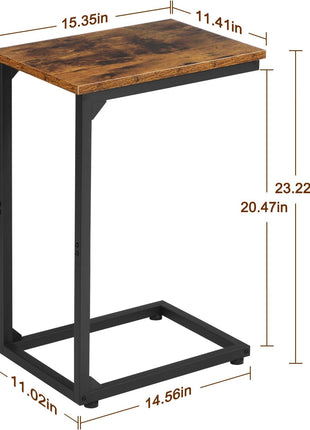 C-Shaped Rustic Brown Side Table Set of 2 for Living Room and Bedroom, Space-Saving Design for Sliding Under Couch, Model HET02CBR