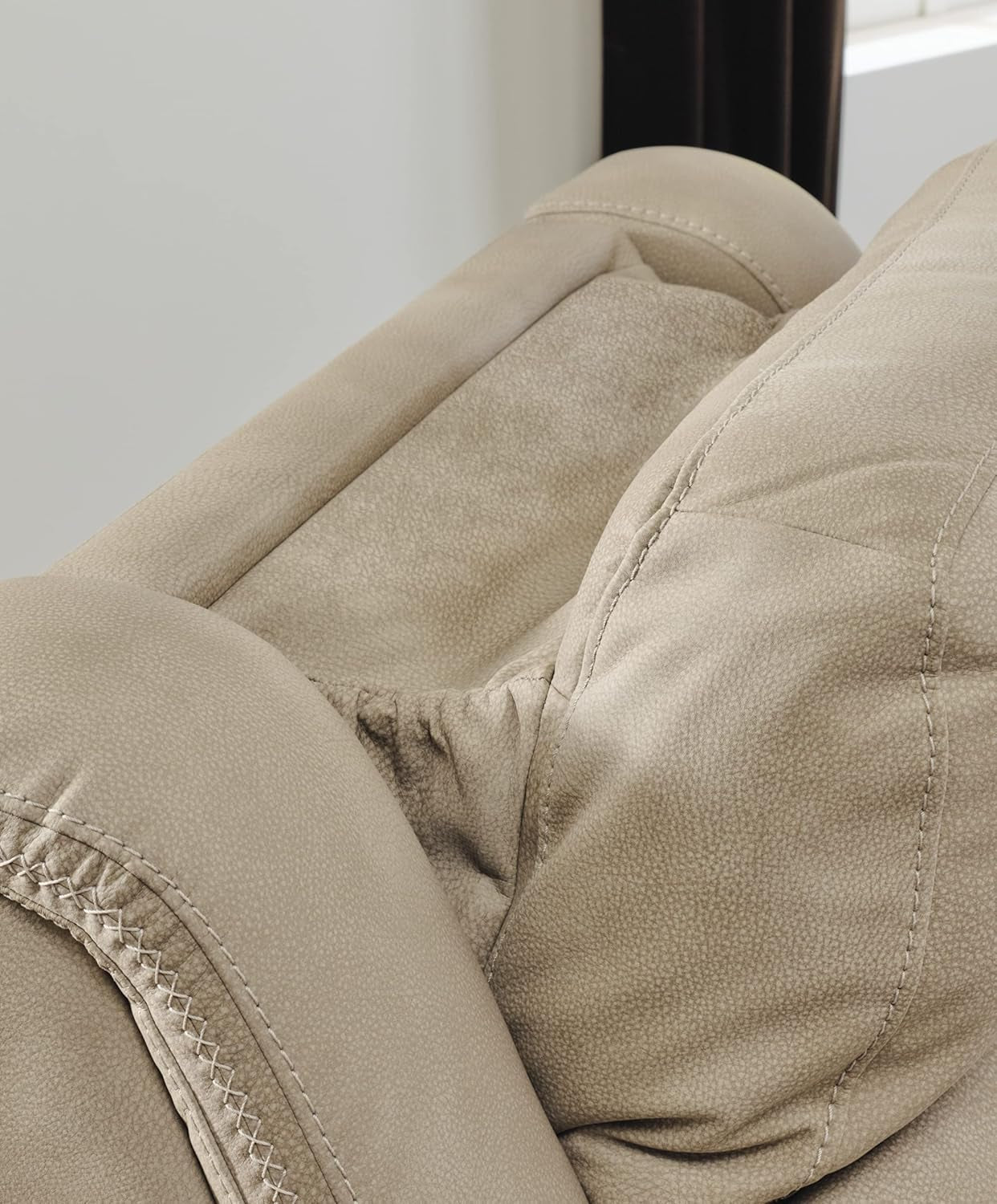 Next-Gen Durapella Power Reclining Sofa with Adjustable Headrest, USB, Extended Ottoman, Faux Leather, 80" W X 42" D X 42" H, Beige Sand