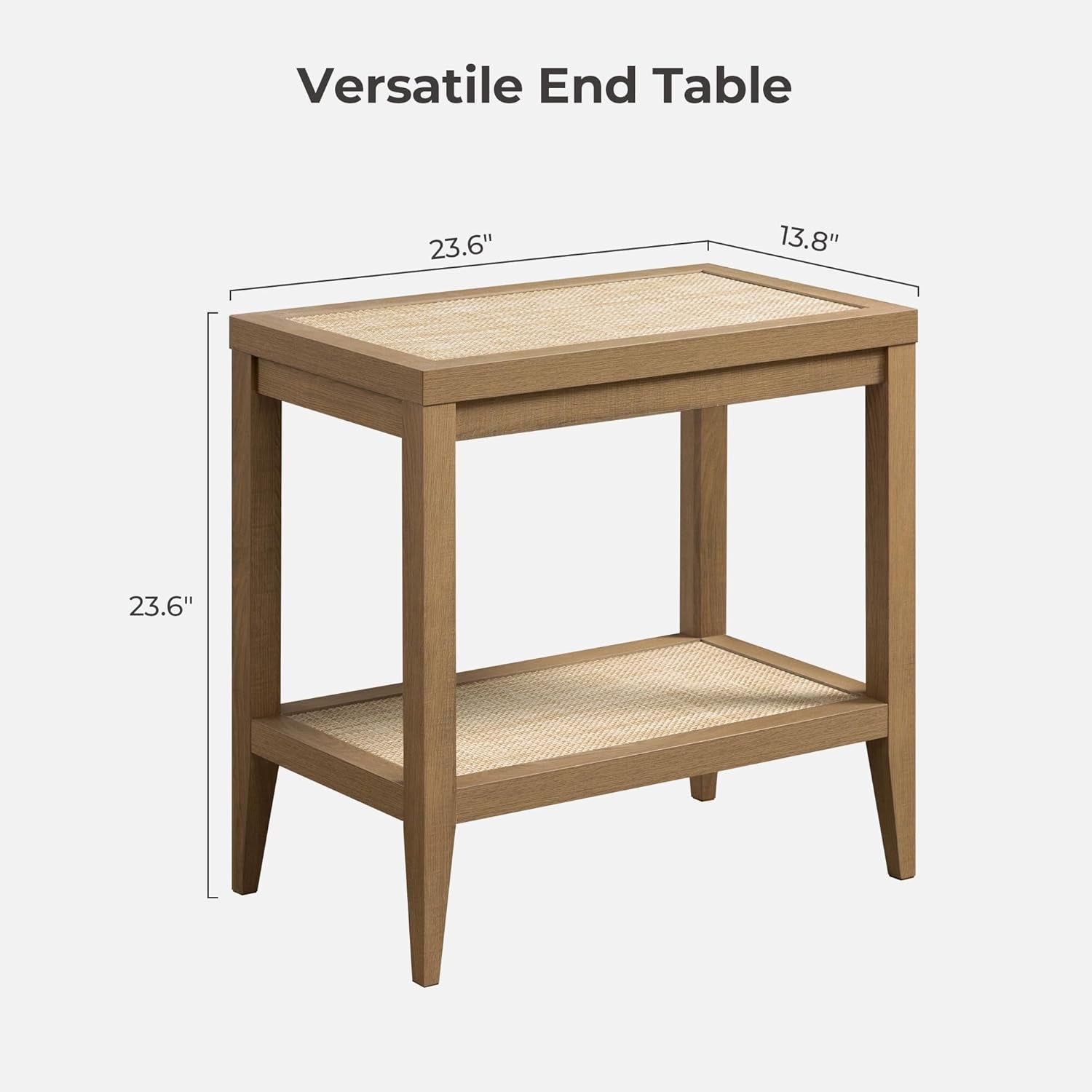 Rattan Night Stand Bedside Table - Farmhouse Boho Narrow End Table for Living Room - Accent Side Table with 2 Rattan Open Storage Shelves for Bedroom, Small Spaces