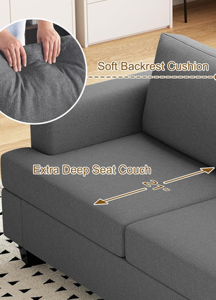 Contemporary Dark Grey 3-Seater Couch and Loveseat Set for Living Rooms, Deep Seat Sectional Sofa and Loveseat Combination