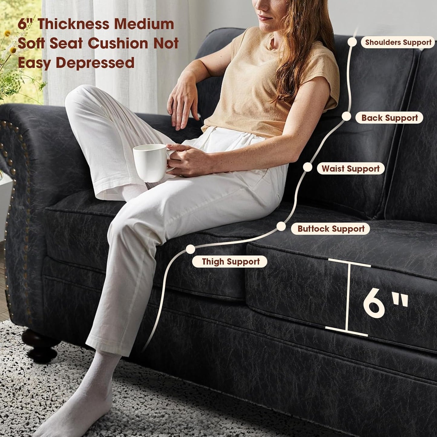 Living Room Furniture Sets,Sofa Sets and Couch Sets for Living Room,Mid-Century Vintage Sofa Couches with Rivet Design (Grey, Loveseat+3 Seater)