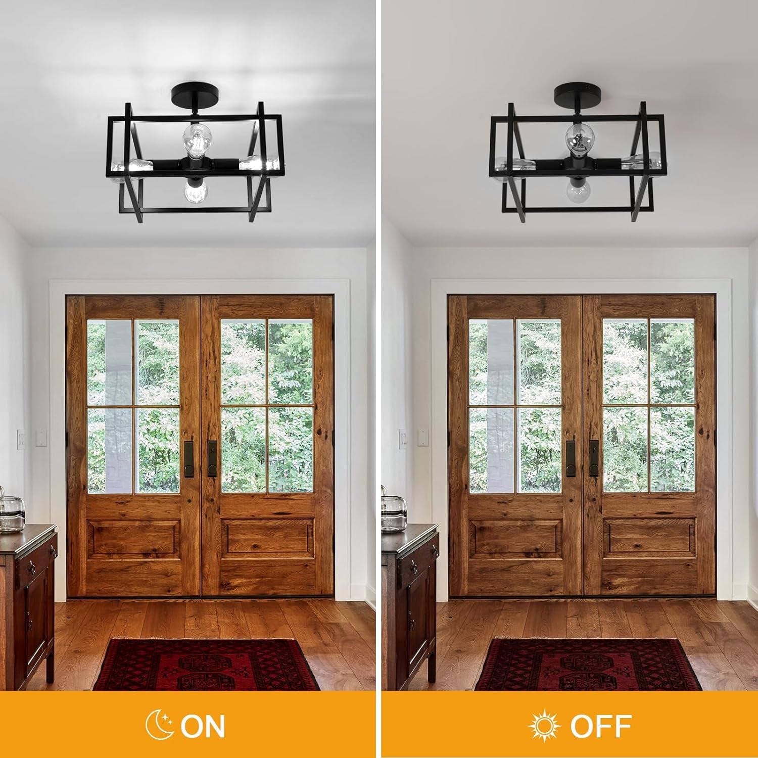 4-Light LED Ceiling Light Industrial Black Farmhouse, Semi Flush Mount Ceiling Light, Lighting for Dining Room Kitchen Hallway Island