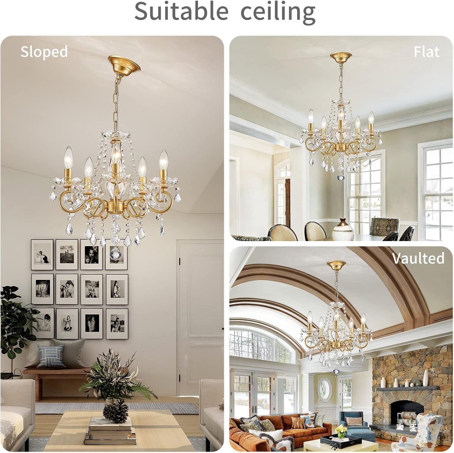 Mini Crystal Chandelier K9 Crystal Gold Chandelier for Living Room Bedroom Dining Room Kitchen Island Entryway 5 E12 Bulbs High 16.5 in X Diameter 16.9 In, Golden