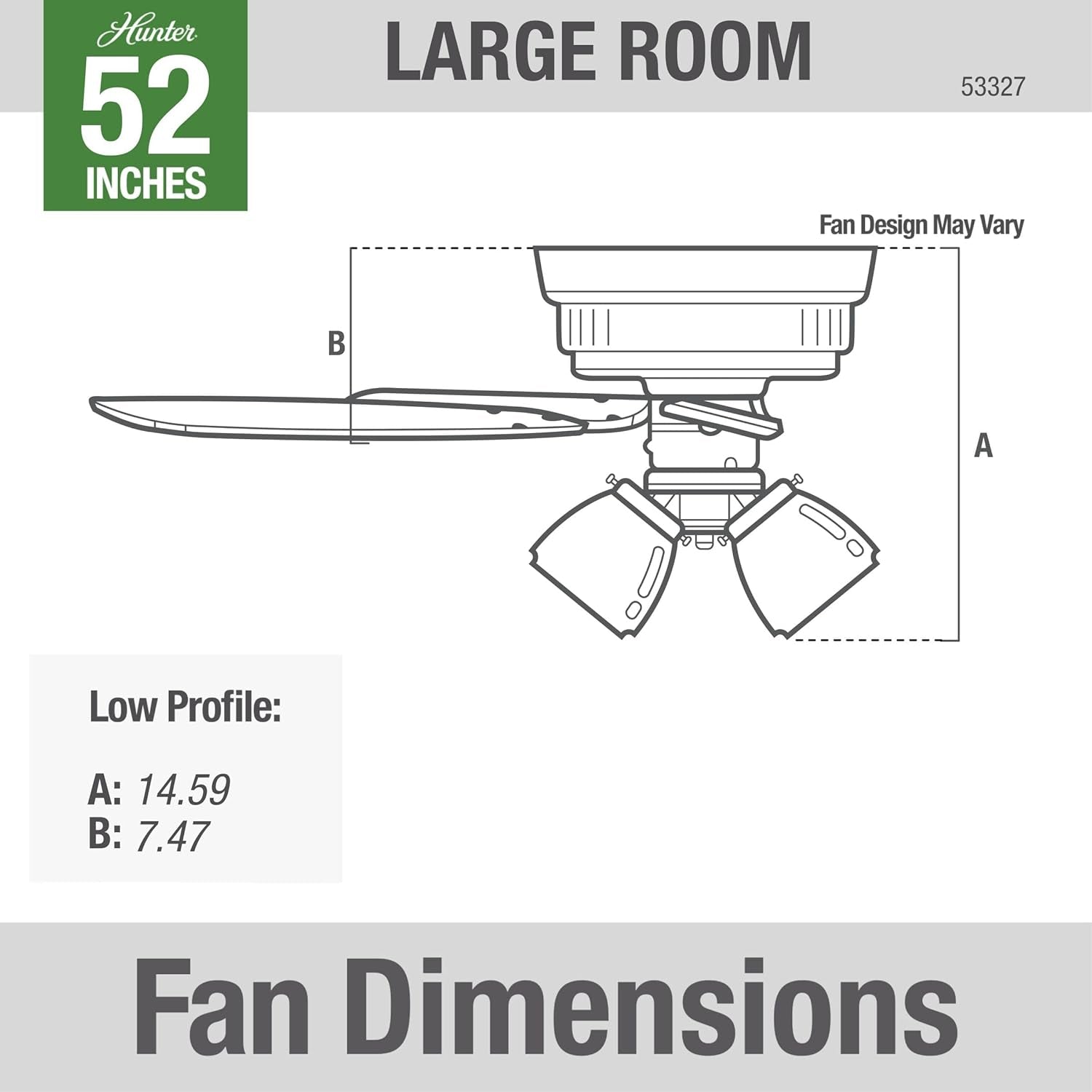 52 Inch Indoor Ceiling Fan with LED Lights - Bronze Ceiling Fan with Pull Chain, for Bedroom, Living Room, or Kitchen, Low Profile Mount, No Remote, 5 Blades - Builder 53327, New Bronze