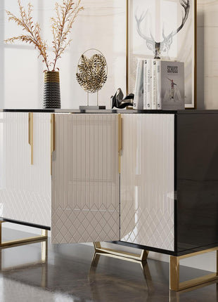 59-Inch Contemporary Buffet Sideboard Cabinet with Storage - Stainless Steel Frame, Four Doors, and Adjustable Shelves for Dining Room, Living Room, and Entryway