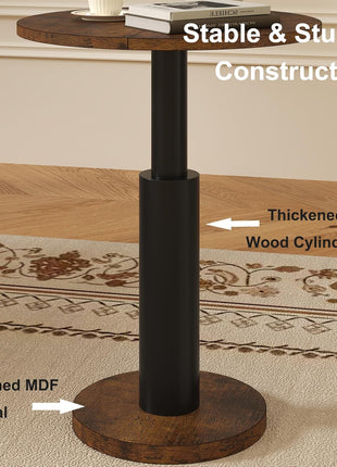 Round Accent Side Table with Generous Surface Area and Sturdy Solid Wood Legs, 15" Pedestal End Table for Compact Living Spaces, Ideal for Living Room, Sofa, and Bedroom (Rustic Brown and Black)