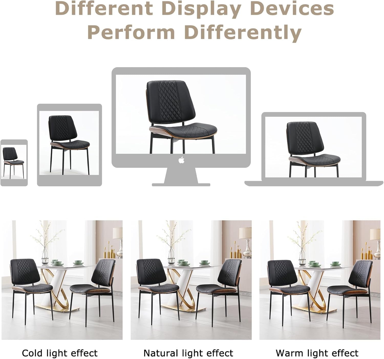 BV Dining Chairs Set of 6, PU Leather Armless Kitchen Chair in Modern Walnut Style, Mid Century Bentwood Side Chair with Metal Legs, Retro Accent Guest Chair for Kitchen Dining Room(Black)