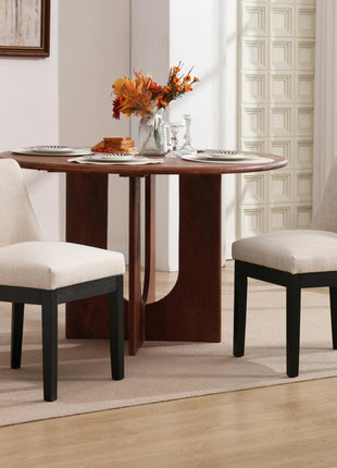 Set of 4 Beige Upholstered Linen Dining Chairs with Black Wooden Legs, Mid-Back Design, Armless Comfort for Living Room and Restaurant Use