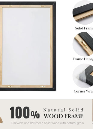 Large Framed Neutral Abstract Wall Art Set - 3-Piece Modern Canvas Prints for Living Room, Hallway, Staircase, and Office Decor - Black and Beige Artwork, 24x36 Inches