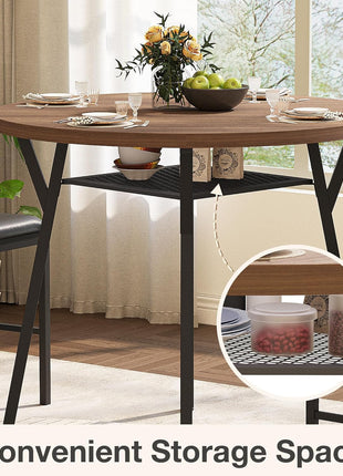 Round Dining Table Set for Four - Compact Kitchen and Dining Room Furniture with Durable Metal Frame and Walnut Finish