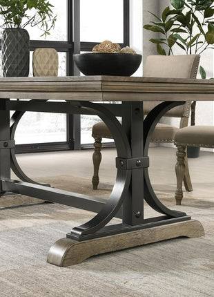 Birmingham 8-Piece Dining Set: Extendable Table with 4 Side Chairs, 2 Armchairs, and Nailhead Bench in Driftwood Finish