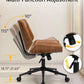 Mid-Century Modern Home Office Chair,Adjustable Height Desk Chair with Walnut Finish&Pu Leather,Armless Executive Computer Chair with 360° Swivel Rolling Wheels for Vanity, Bedroom&Workspace (Brown)