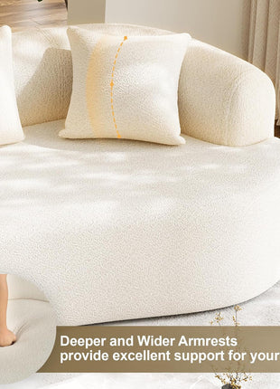 Modern Luxury Oversized Chenille Sectional Sofa for Living Room, 4-Seater Curved Cloud Couch in Cream White with 4 Throw Pillows, No Assembly Required