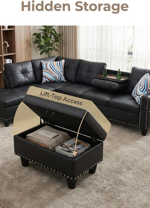 Chic Leather L-Shaped Couch Set with Stylish Sectional Design and Movable Chaise for Modern Living Spaces