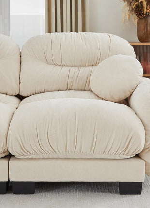 116” Modular Chenille Sectional Sofa in Cloud Style, 3-Seater Configuration, Assembly Required, Perfect for Contemporary Family Living Rooms, Elegant Beige
