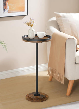 Small Round Side Table - Versatile Pedestal Accent for Compact Living Spaces in Rustic Brown Finish
