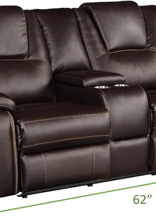 3-Piece Leather Recliner Sofa Set for Home or Office, Includes Sofa, Loveseat, and Chair, Brown