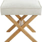 Small Ottoman Foot Rest, Mid-Century Modern X Square Polyester Foot Stool, Linen, Ivory White, 18"D X 19.8"W X 18.3"H