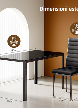 7-Piece Contemporary Dining Table Set for Six with Tempered Glass Top in Black - Perfect for Home, Kitchen, Living Room, and Dining Room