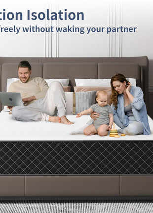 12-Inch Queen Hybrid Mattress with Breathable Foam and Pocket Springs for Medium Firm Support and Back Pain Relief, Conveniently Delivered in a Box (60×80×12 Inch)