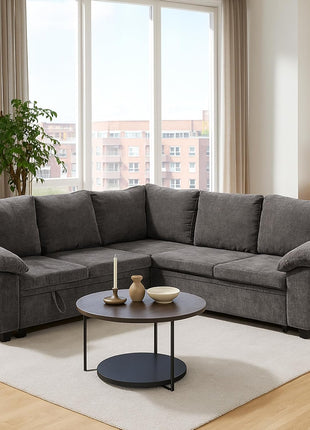 86 Inch Sectional Sleeper L Shaped Sofa with Pull Out Bed, 5 Seater Modular Sectional Sofa with Storage, Modern Chenille Cloud Couch, Sectional Couches for Living Room, Gray