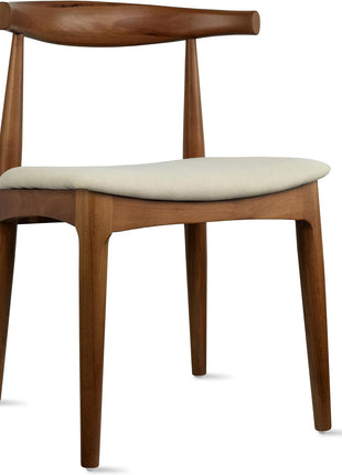 Set of 2 Solid Wooden Dining Chairs with Upholstered Beige Linen Cushioned Seats | Modern Farmhouse Elbow Side Chairs for Home, Kitchen, Office, and Meetings (Espresso)