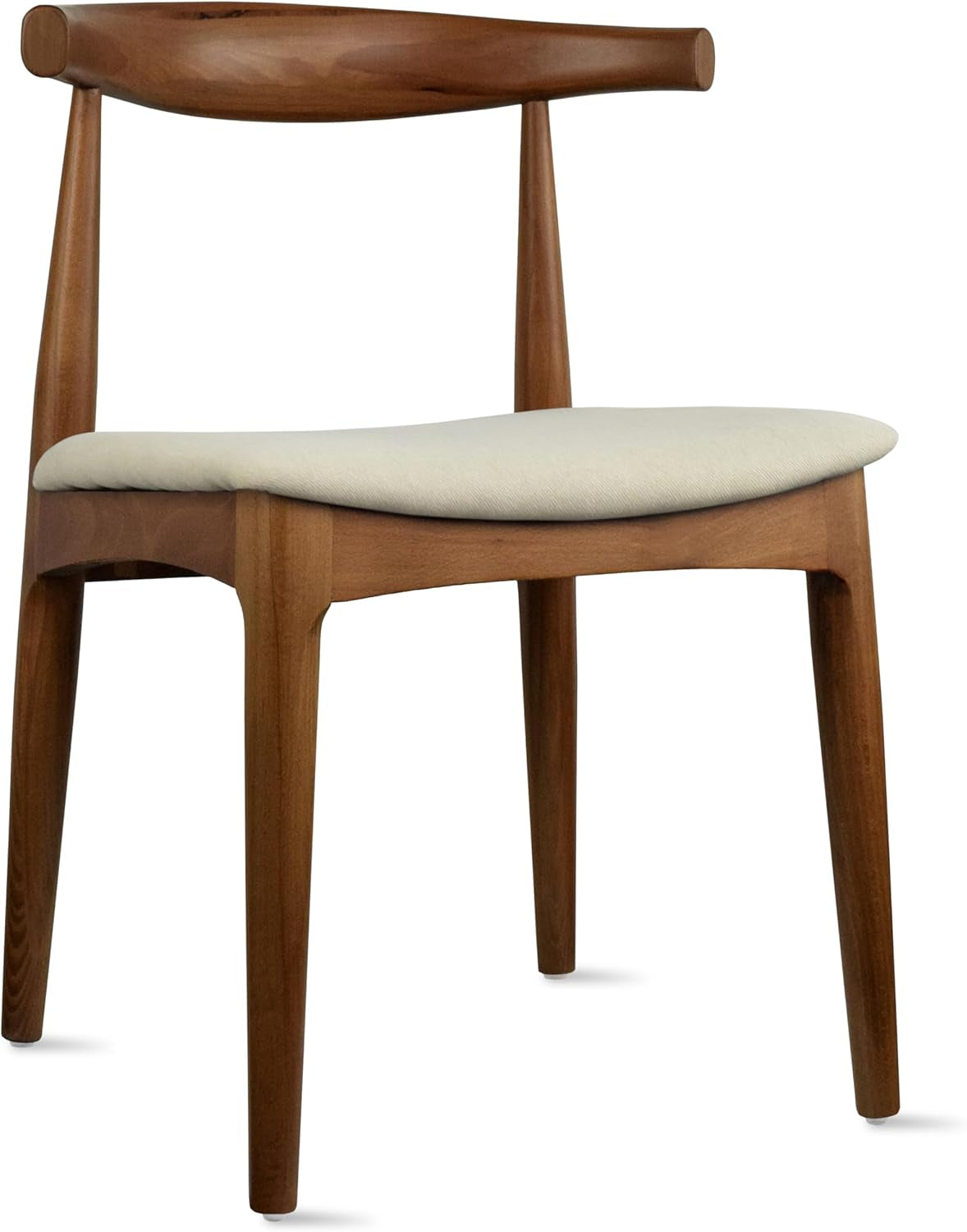 Set of 2 Solid Wooden Dining Chairs | Upholstered Beige Cloth Linen Cushioned Seat | Modern Farmhouse Elbow Side Chair | Home, Kitchen, Office, Meetings (Espresso)