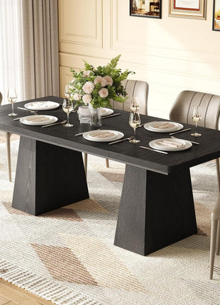 Rectangular Dining Table for 4-6 Individuals, Durable Wooden Design with Reinforced Legs, Contemporary Black Kitchen Furniture