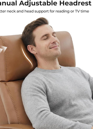 Genuine Leather Electric Power Recliner Chair for Adults, FSC Certified Swivel Glider in Camel Brown for Living Room Use
