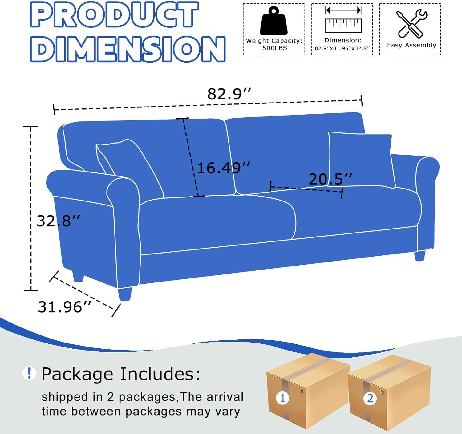 82.48" Velvet Upholstered Sofa Couch,3 Seater Couch Loveseat Sofa Furniture Comfy Couches for Living Room, Bedroom, Small Space(Beige White)