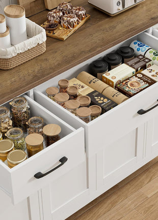 55-Inch Contemporary Farmhouse Buffet Cabinet with Drawers, Versatile Kitchen Storage Solution Featuring Adjustable Shelves, Perfect for Coffee Bar in Kitchen, Dining Room, or Living Room, White Finish