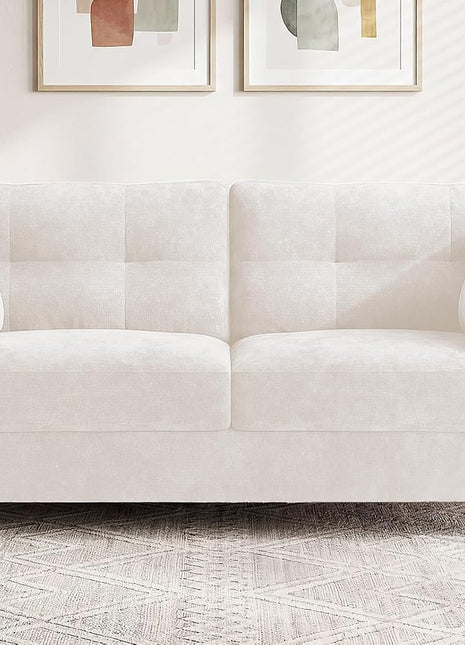 70-Inch Modern Chenille Loveseat Sofa with USB/Type-C Charging Ports, Side Pockets, and Wide Armrests - Beige Small Space Couch with Easy Assembly