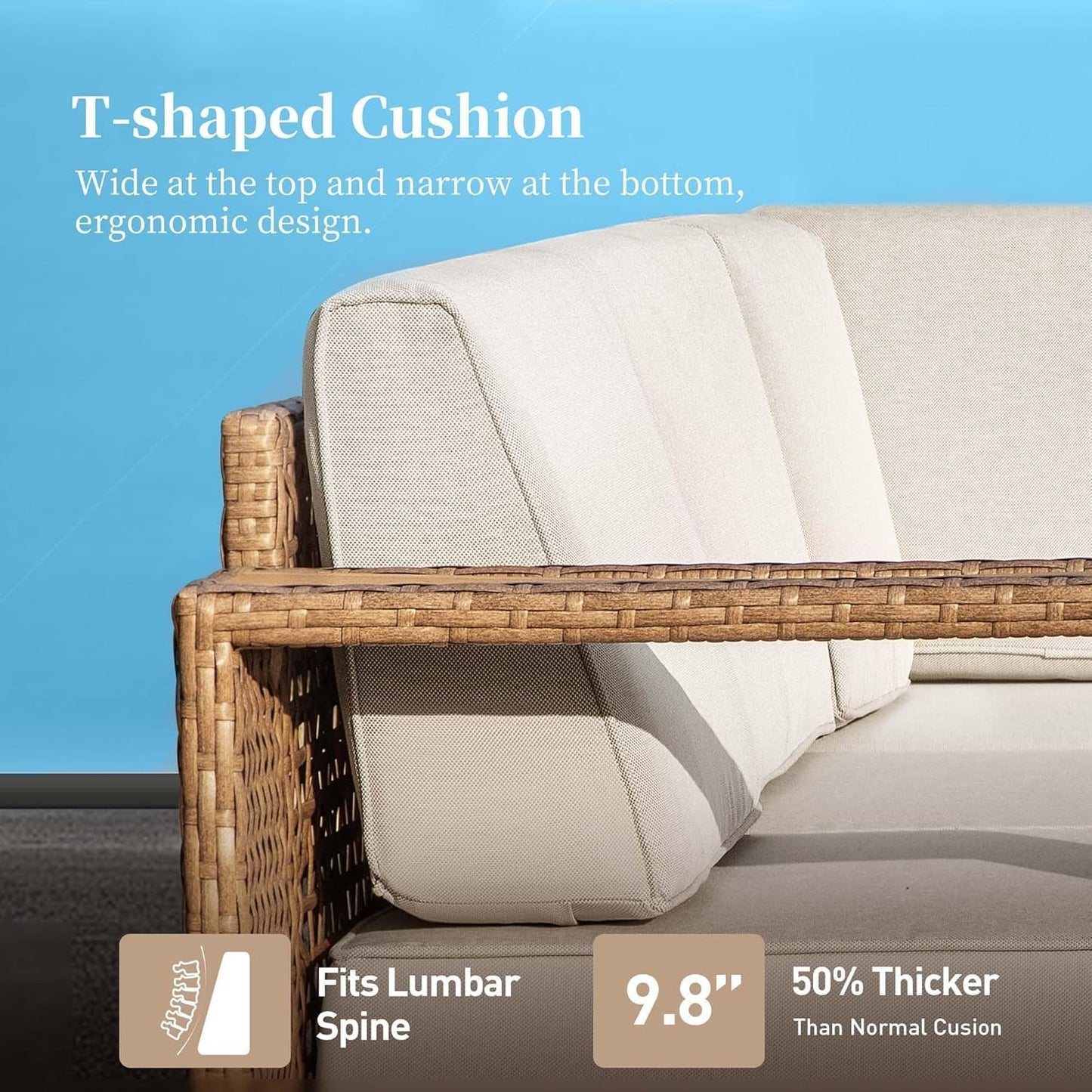 L Shaped Patio Furniture,Outdoor Rattan Wicker Sectional Sofa with 10''Ultra-Thick Cushions,All Weather Patio Conversation Set for Lawn Garden Backyard,Beige