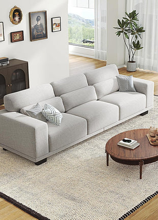 89″ Modern 3-Seater Sofa with Deep Seats and Wide Armrests, Upholstered in Grey with Removable Cotton-Linen Cushion Cover, Ideal for Living Room Comfort