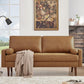 58" Loveseat Sofa Couch, Mid Century Modern Faux Leather Couch with Hand-Sewn Deep Love Seat & 2Pillows, Home Sofa Living Room Small Couches for Small Space,Bedroom,Office,Solid Wood Frame,Brown